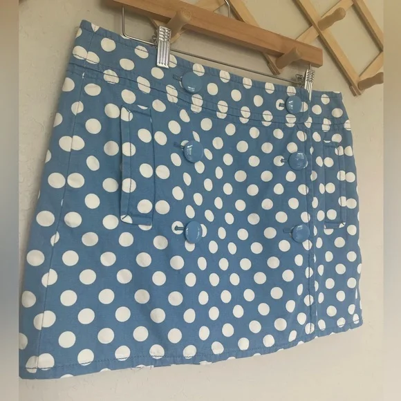 J. Crew Blue and White polka Dot. Mini Skirt - Picture 2 of 6